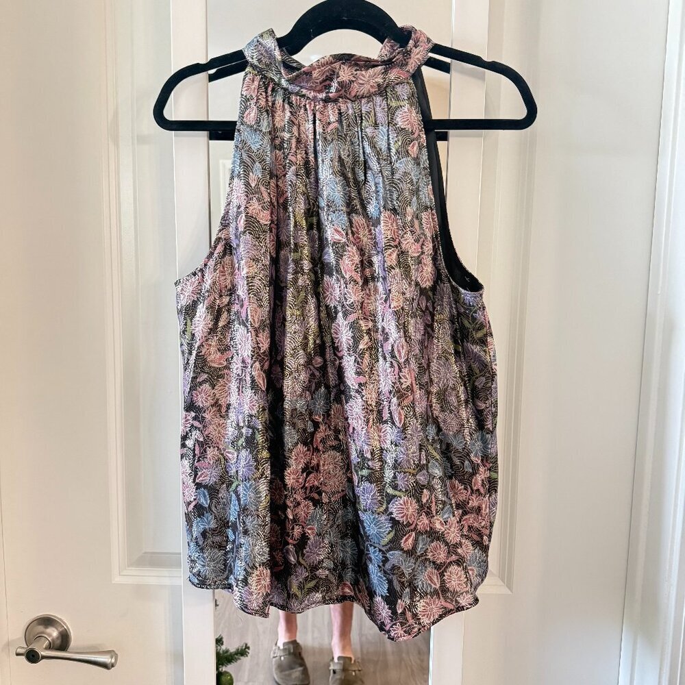 J.Crew Collection Metallic Floral Tie-Back Sleeveless Blouse – Size L